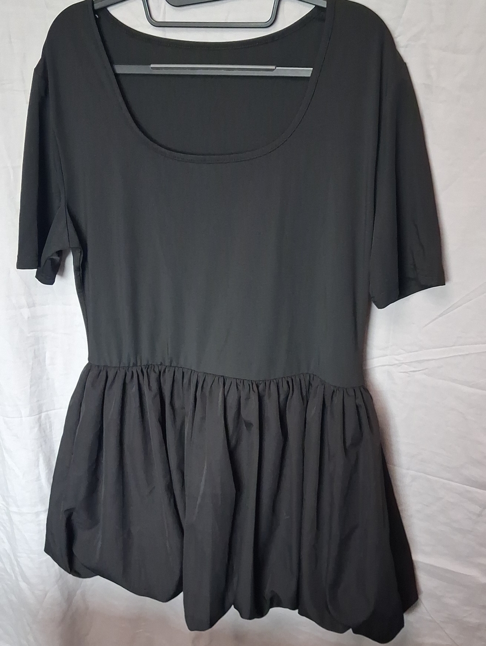 Women's Black Peplum Mini Dress - Scoop Neck